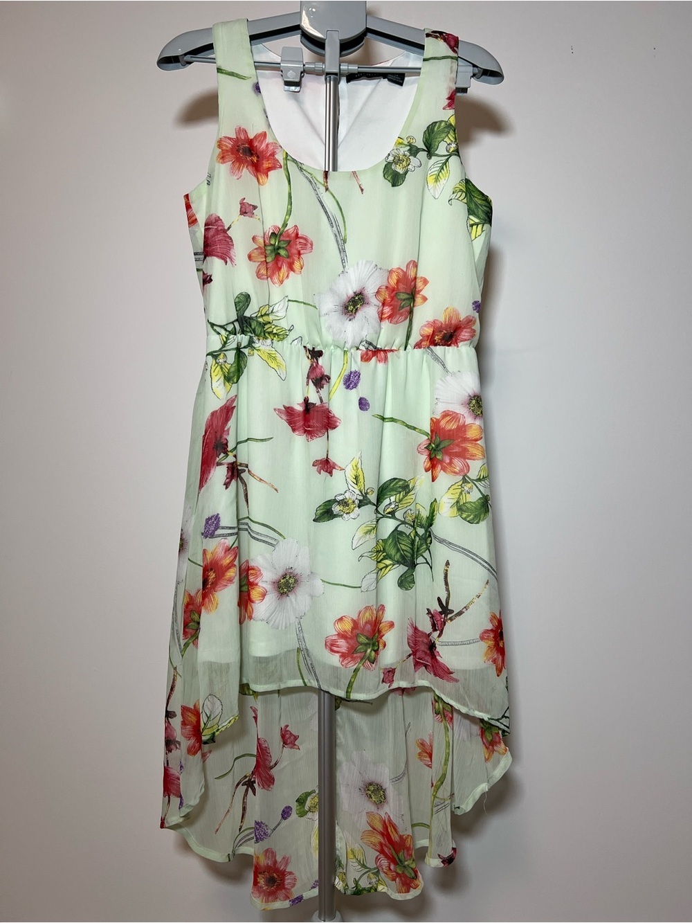 Suzy Shier Green Floral High-Low Women’s Large Summer Chic Chiffon Dress